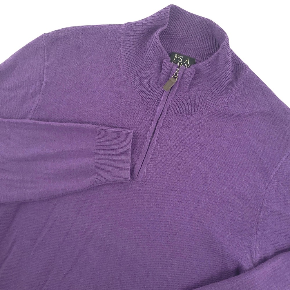 Jos A Bank Sweater Mens L Purple 100%‎ Merino Wool 1/4 Zip Mock Neck Pullover